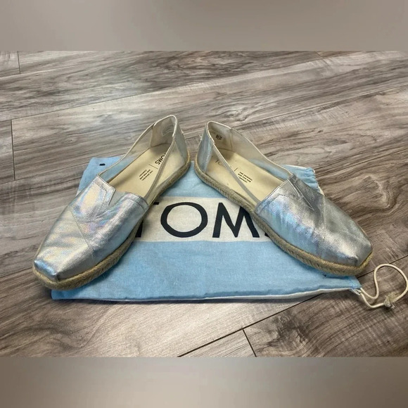 Toms Espadrilles Hologram Transparent Clear Silver Rope Wrapped Slip-On Size 9 - Picture 3 of 10